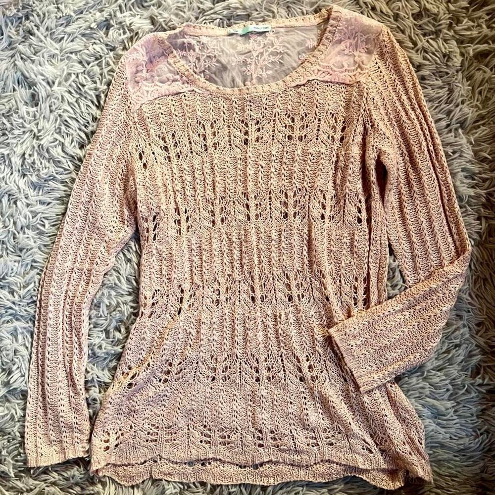 Maurices Pink Crochet Knit Long Sleeve Sweater Top
